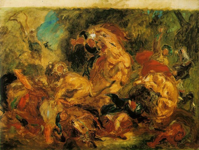 image Delacroix, Chasse aux Lions (esquisse, musée d'orsay, 1854)