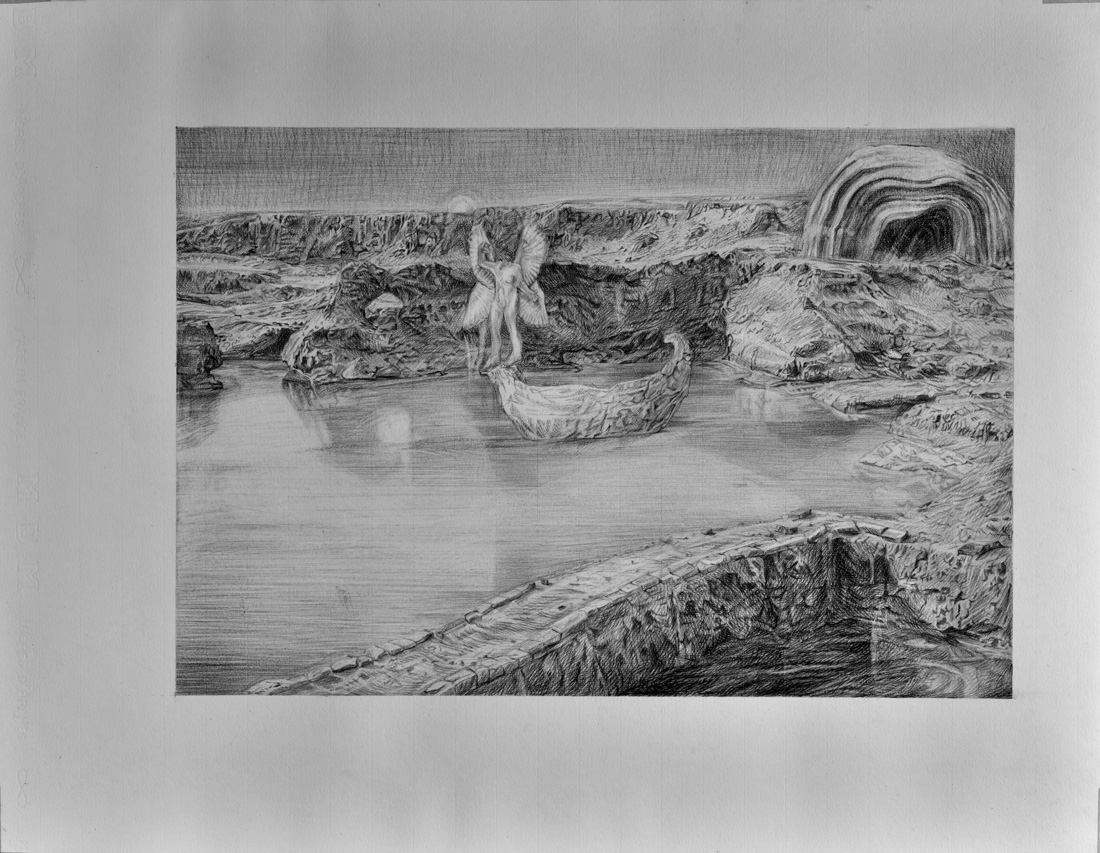 image Levasseur Iris - série Champs de batailles (barque) - 2018 - pierre noire - 50 x 65