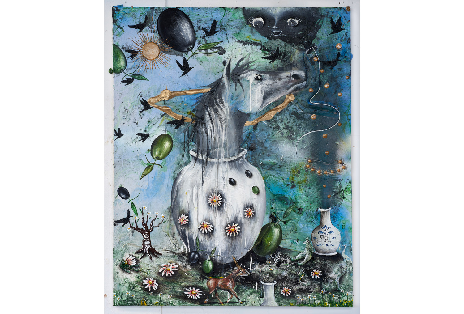 image Marlène,-Mocquet,-LE-CHEVAL-AU-BALLON-NOIR---2023---100X81cm,-Technique-mixte-sur-aluminium