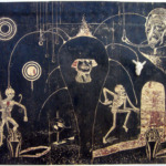 Thumbnail of http://Damien%20DEROUBAIX;%20Hohle,%202010,%20bois%20gravé,%20encre%20et%20crâne%20de%20bélier,%20285x375%20cm,%20©Marc%20Domage